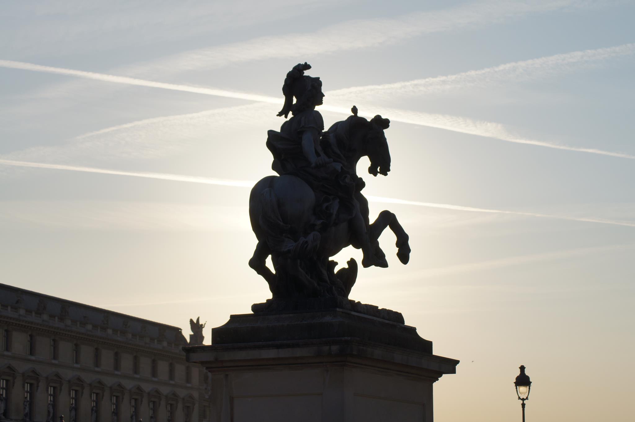 negative photo of horse and rider statue